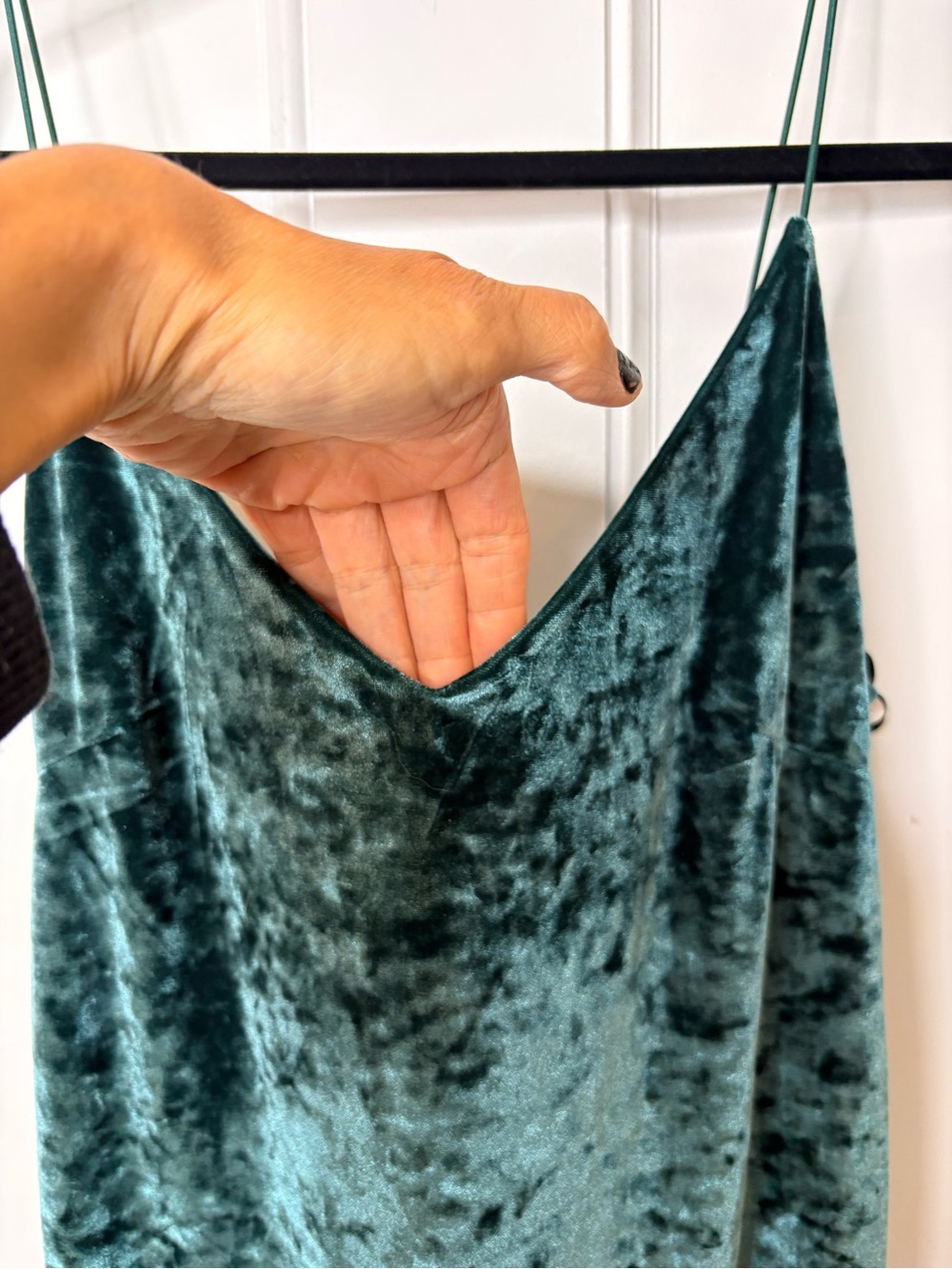 Velvet Slip Midi Dress - Deep Teal Green - Picture 4 of 12